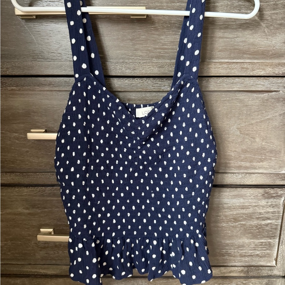 LOFT Blue and White Bustier Peplum Tank Top